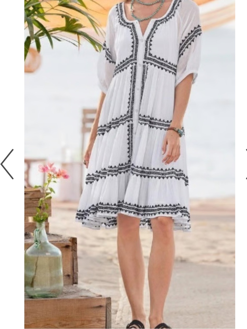 NWOT Sundance White Midi Dress with Black Embroidery Sz S-100% Cotton